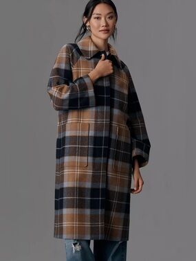 Free People x Barbour Kira Tartan Wool Car Coat, NWT, size L